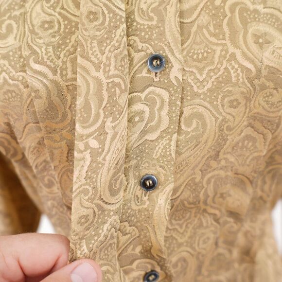 Liz Claiborne Vintage Gold Paisley Pintuck Button Down Blouse Pleated Size‎ 4 - Picture 3 of 10